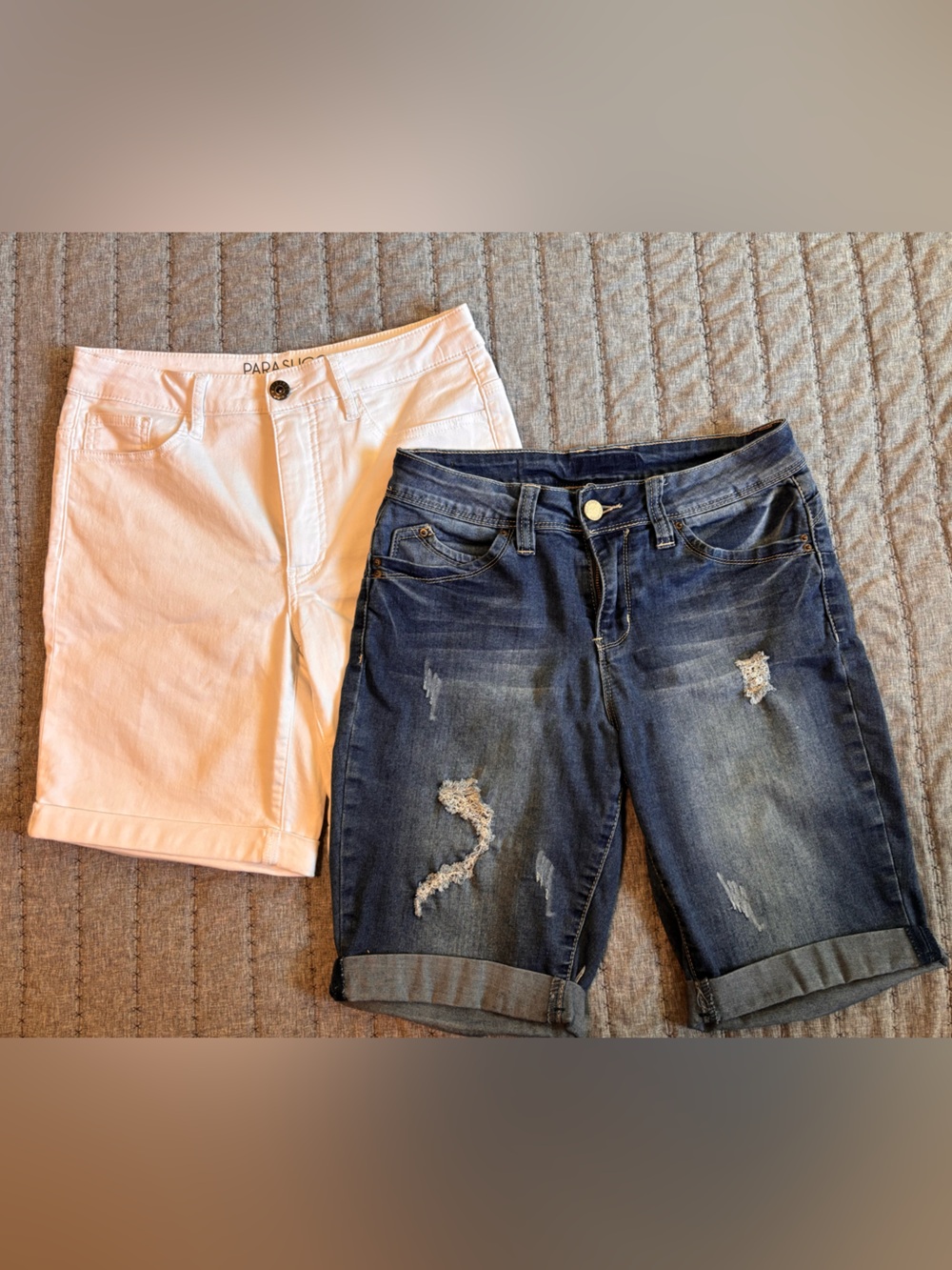 Women’s Mid-length White and Denim Shorts Duo